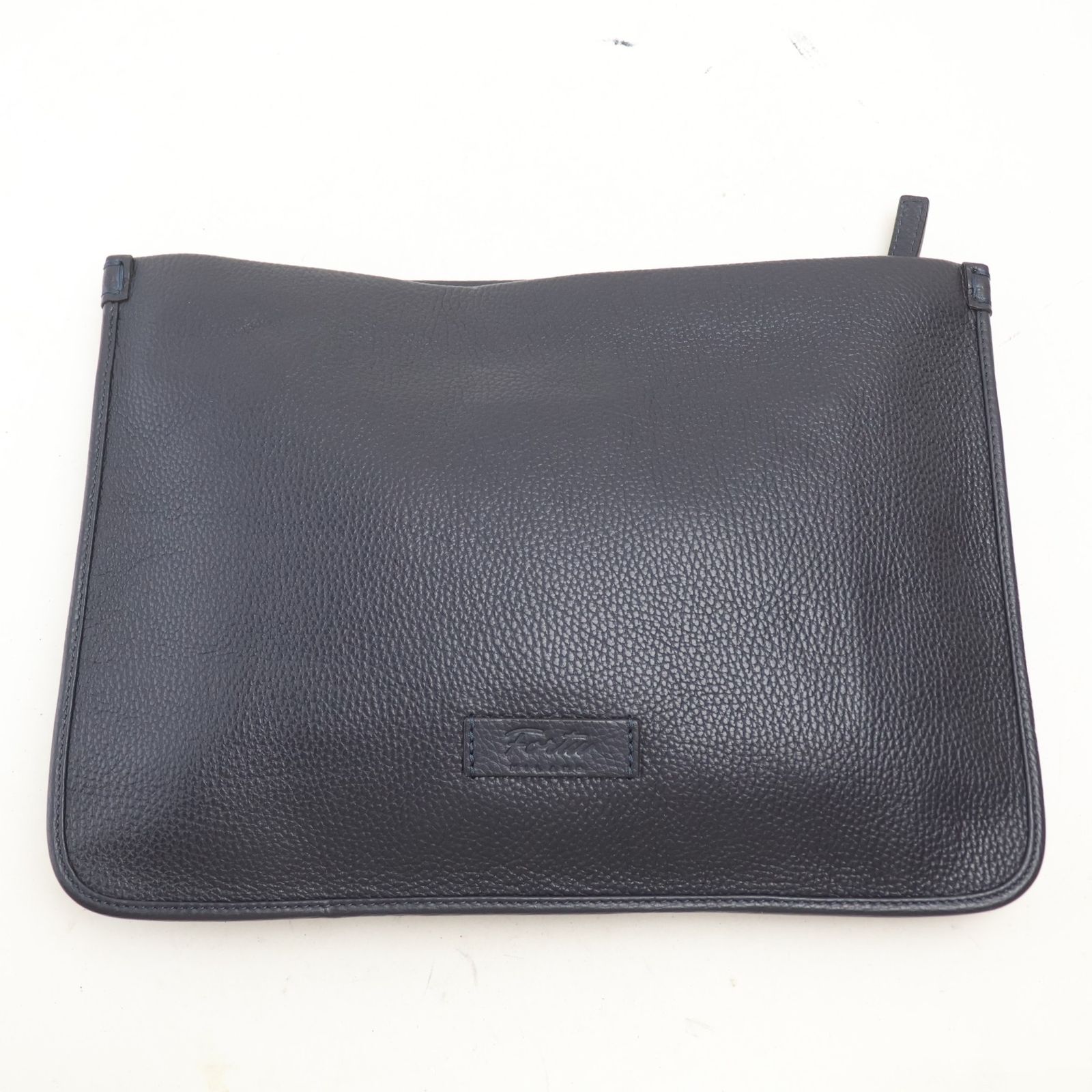 2606-38 フォルツミラノ クラッチバッグ セカンドバッグ 美品 Fortu milano レザー製 ネイビー 上ZIP