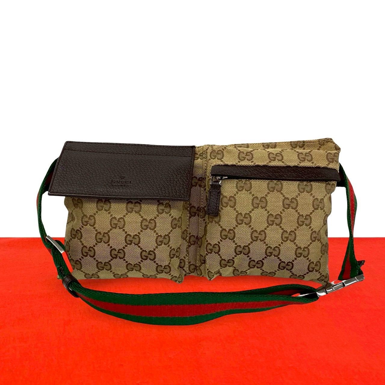 極 美品 GUCCI グッチ シェリーライン GG 柄 キャンバス レザー 本革