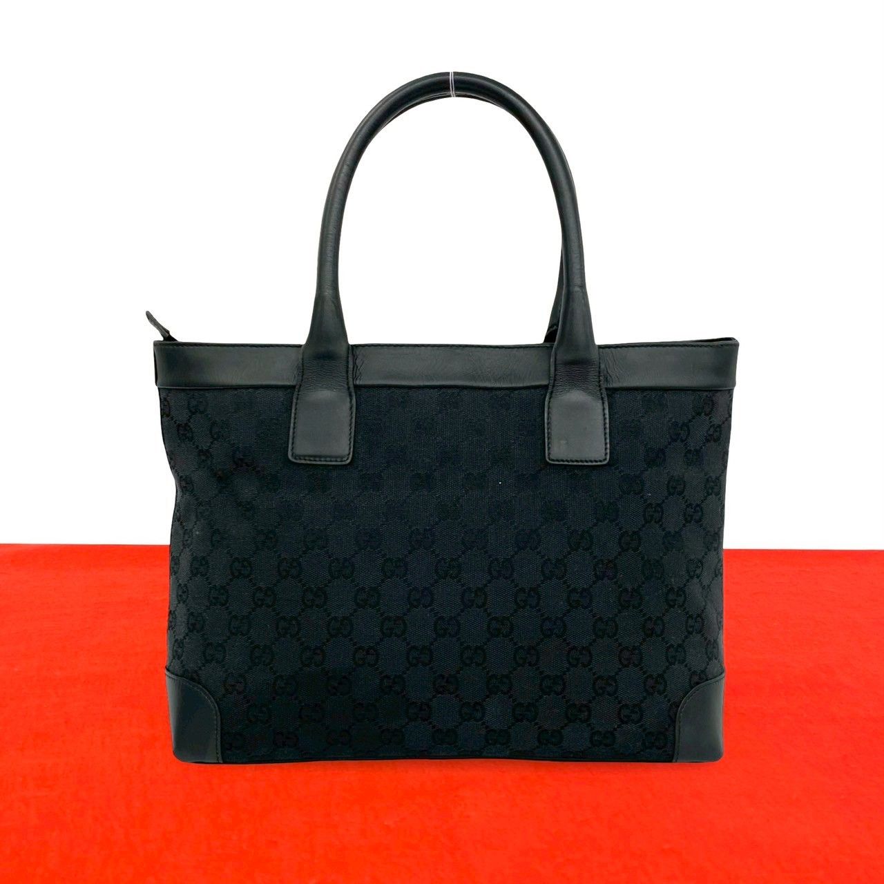 極 美品 GUCCI グッチ GG ロゴ 柄 キャンバス レザー 本革