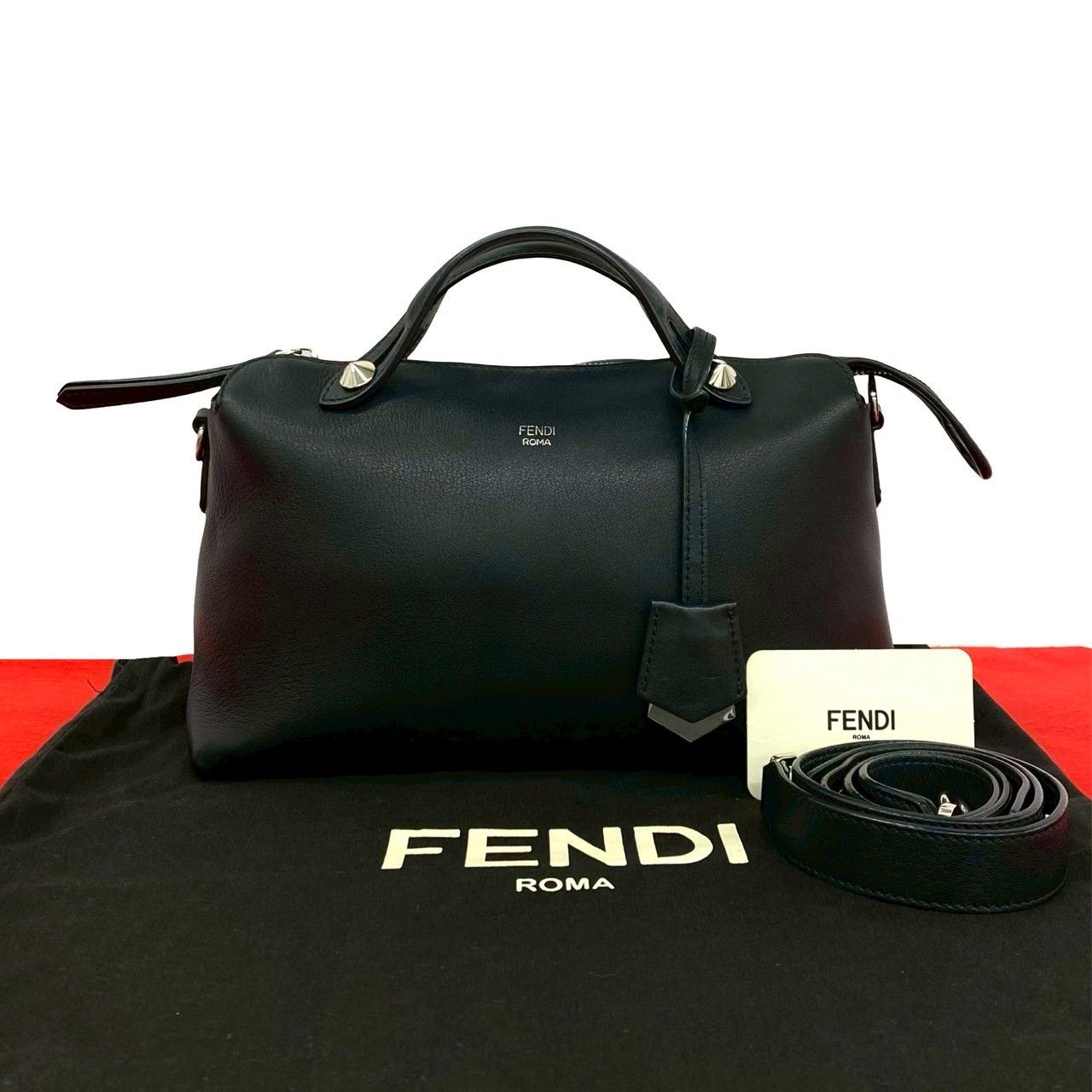 極 美品 保存袋付き FENDI フェンディ バイザウェイ ミディアム レザー 本革 2way ショルダーバッグ ハンドバッグ ブラック 56262