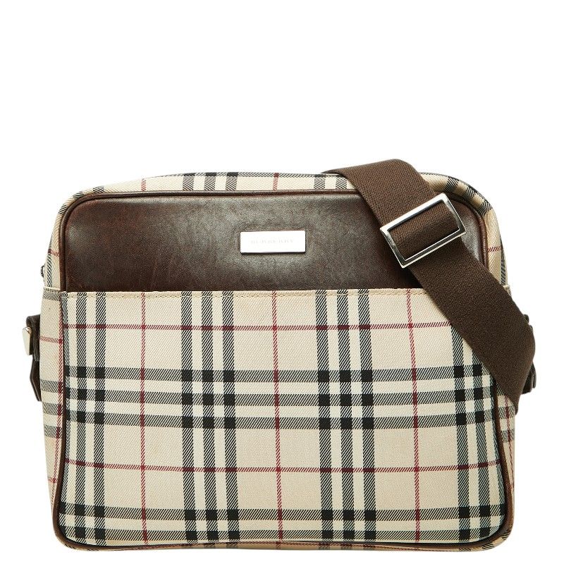 バーバリー ノバチェック 斜め掛け ショルダーバッグ ベージュ ブラウン ブラック キャンバス レザー レディース BURBERRY【1-0273041】 22,350円