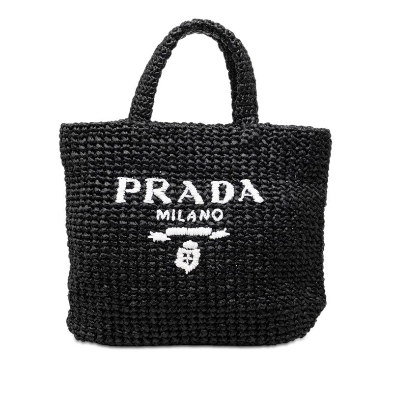 プラダ クロシェ 三角ロゴプレート トートバッグ ハンドバッグ ブラック ビスコース レディース PRADA【228-77029】