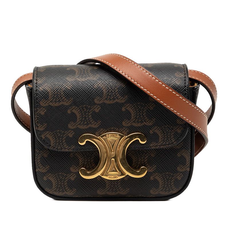 セリーヌ トリオンフ ミニ クロード 斜め掛け ショルダーバッグ ブラック ブラウン PVC レザー レディース CELINE【228-77037】