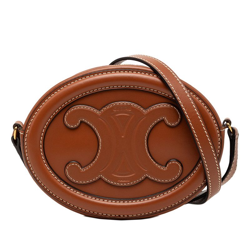 セリーヌ トリオンフ 斜め掛け オーバル ショルダーバッグ U-SL-0292 ブラウン レザー レディース CELINE【228-77038】
