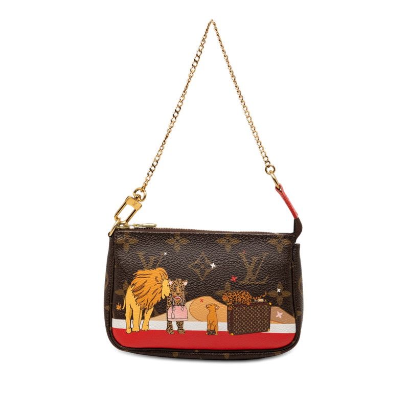 ルイ ヴィトン モノグラム チェーン ハンドバッグ アクセサリーポーチ M63830 ブラウン レッド PVC レディース LOUIS VUITTON【228-77054】