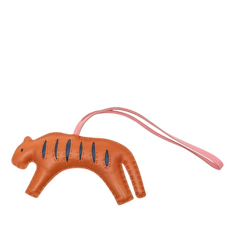 エルメス ルールー タイガー バッグチャーム ブラウン ネイビー ピンク アニョーミロ レディース HERMES【228-77089】