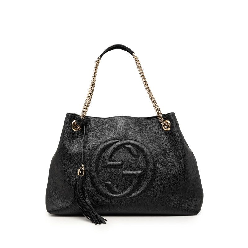 グッチ インターロッキングG ソーホー チェーン トートバッグ ショルダーバッグ 536196 ブラック レザー レディース GUCCI【228-77093】