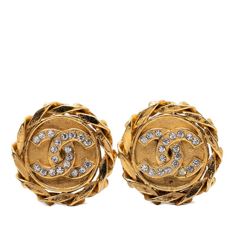 シャネル ココマーク チェーン モチーフ ラウンド イヤリング 23 ゴールド ラインストーン メッキ GP レディース CHANEL【230-77160】