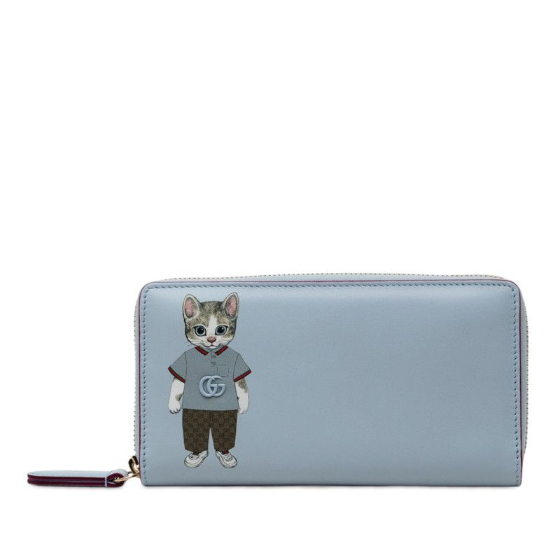 グッチ × ヒグチユウコ ラウンドファスナー 長財布 847918 ブルー マルチカラー レザー レディース GUCCI【228-77325】