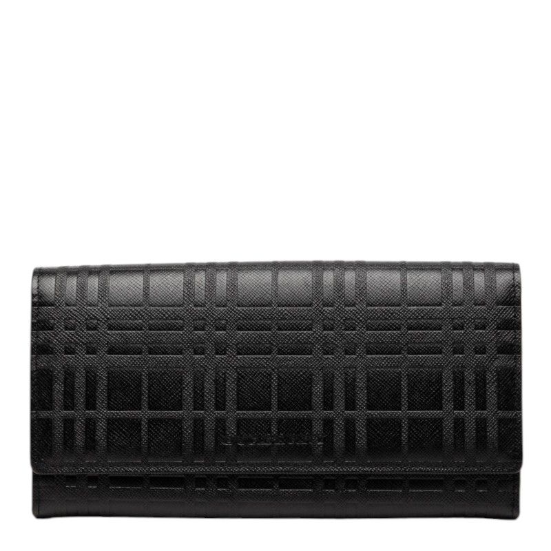 バーバリー エンボスチェック ロングウォレット 長財布 がま口 ブラック レザー レディース BURBERRY【228-78016】