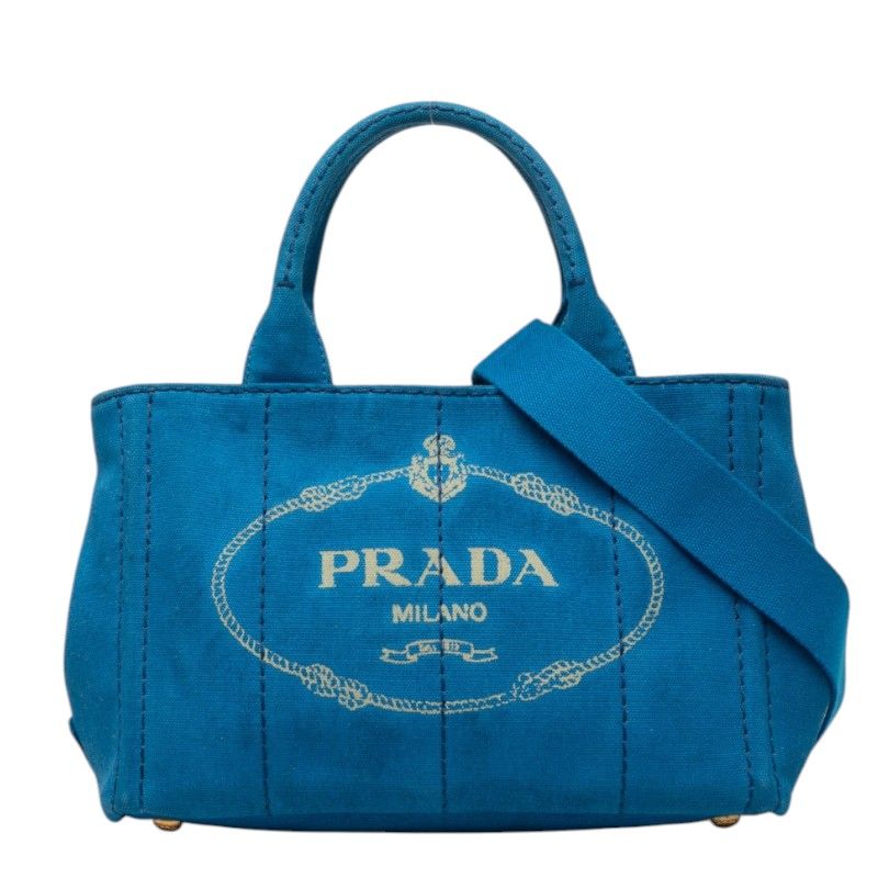 プラダ 三角ロゴプレート カナパ ハンドバッグ ショルダーバッグ 2WAY B2439G ブルー キャンバス レディース PRADA【228-78024】