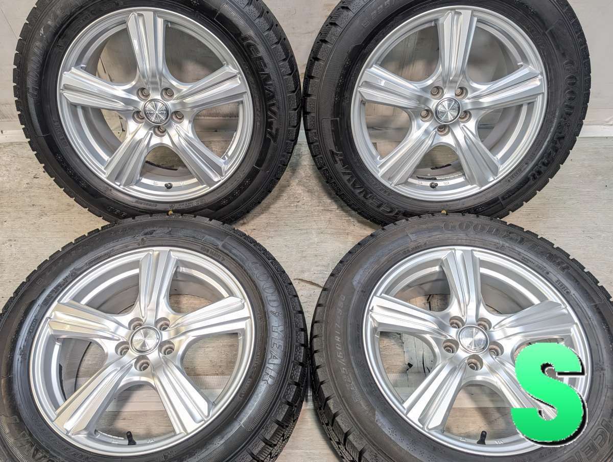 225/60R17 グッドイヤー アイスナビ 7 　 VIOLENTO 17x7.0 55 100-5穴 中古タイヤ スタッドレスタイヤ ホイールセット 4本セット w17260605912