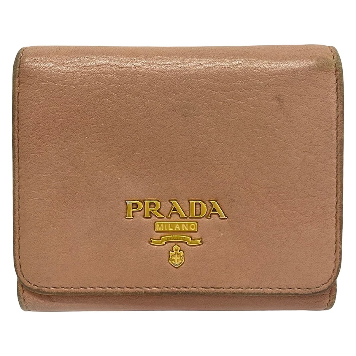 PRADA(プラダ) 3つ折り財布 - ピンクベージュ レザー