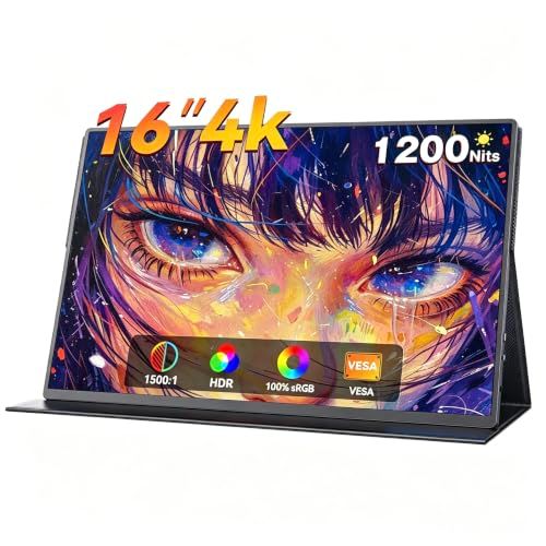モバイルモニター 4K 16インチ Vimonic ポータブルモニター 3840×2400 UHD 1200nits高輝度 1500:1高コントラスト 16:10黄金比 IPS液晶 非光沢 モバイルディスプレイ サブモニター VESA対応 U 0a5e6ae0