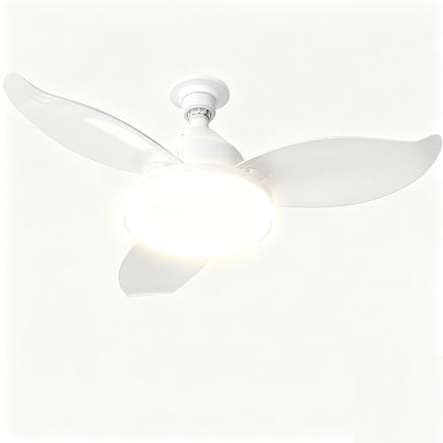 2026夏NEWデザイン シーリングファンライト 花びら型三枚羽根 LED ファン付き照明 天井扇風機 E26 無段階調光調色 3段階風速調節 照明とサーキュレーターを一体化した薄型シーリングファンライト LED・静音DCモーター・リモコン付 337bee5a