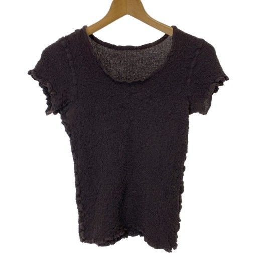 【中古】　ISSEY MIYAKE　トップス　半袖　クルーネック　シャーリング　ストレッチ　無地　日本製　ドメスティック　古着　/2495