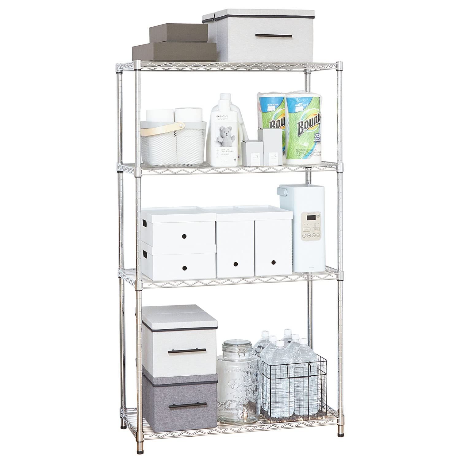 ★新品★ドウシシャ ラック スチールラック 棚 4段 収納 幅85.5×奥行40.5×高さ151cm 全体耐荷重260kg 軽量 スリム スチールシェルフ キッチンラック レンジ台 キッチン収納 納戸 押し入れ収納 衣類収納 ポール径22mm de9074de