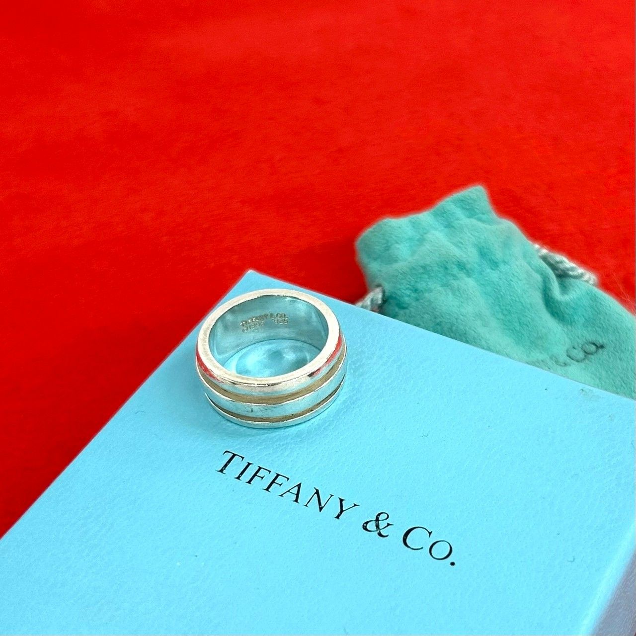 極 美品 袋付き TIFFANY&Co. ティファニー グルーブド ダブルライン