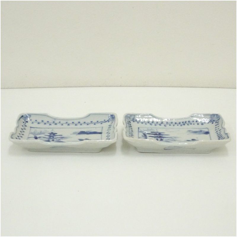 古伊万里 染付角小皿2客 食器 器 おしゃれ かわいい 骨董 取り皿 醤油
