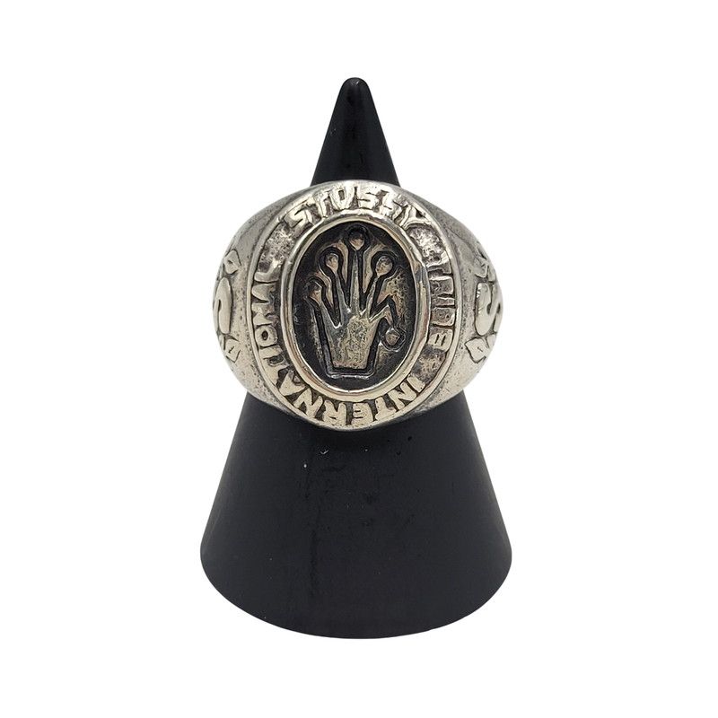 【中古品】 OLD STUSSY オールドステューシー SLVER シルバー 90-00S CLOWN LOGO COLLEGE RING クラウン ロゴ カレッジ リング アクセサリー 【192-260625-ya-24-izu】