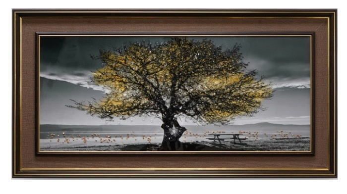 【送料無料】美品 アートパネル 絵画 SNS映え 風景 木　大きな木 フレーム付き インパクト大 壁飾り 105×55 a24