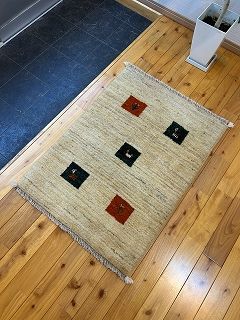 ペルシャ　ダバールギャッベ　玄関マット　ラグ　86×61㎝　　アイボリー　B193