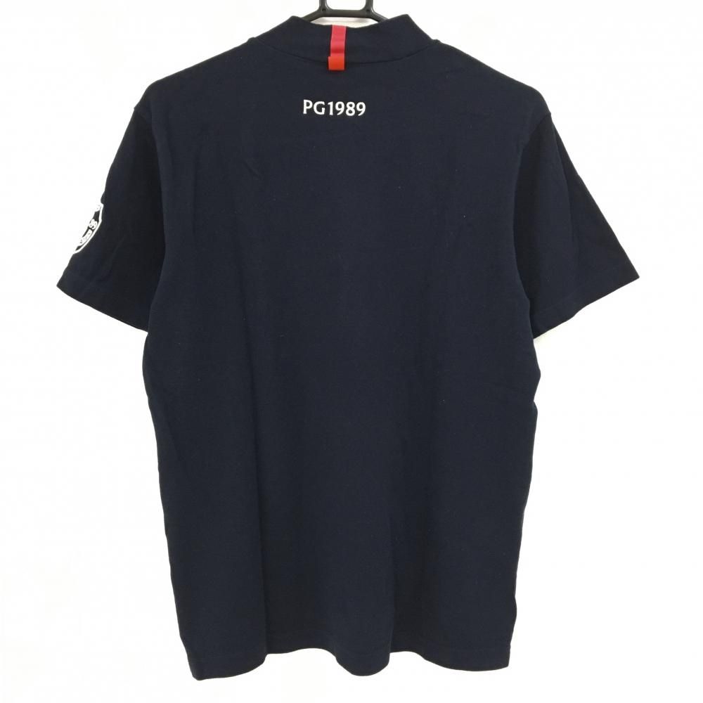 パーリーゲイツ 半袖ハイネックシャツ ネイビー フロントロゴレッド