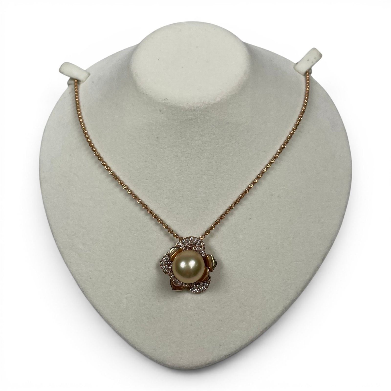 K18 フラワーモチーフネックレス パール約1.25cm ダイヤ0.66ct 総重量約16.82g