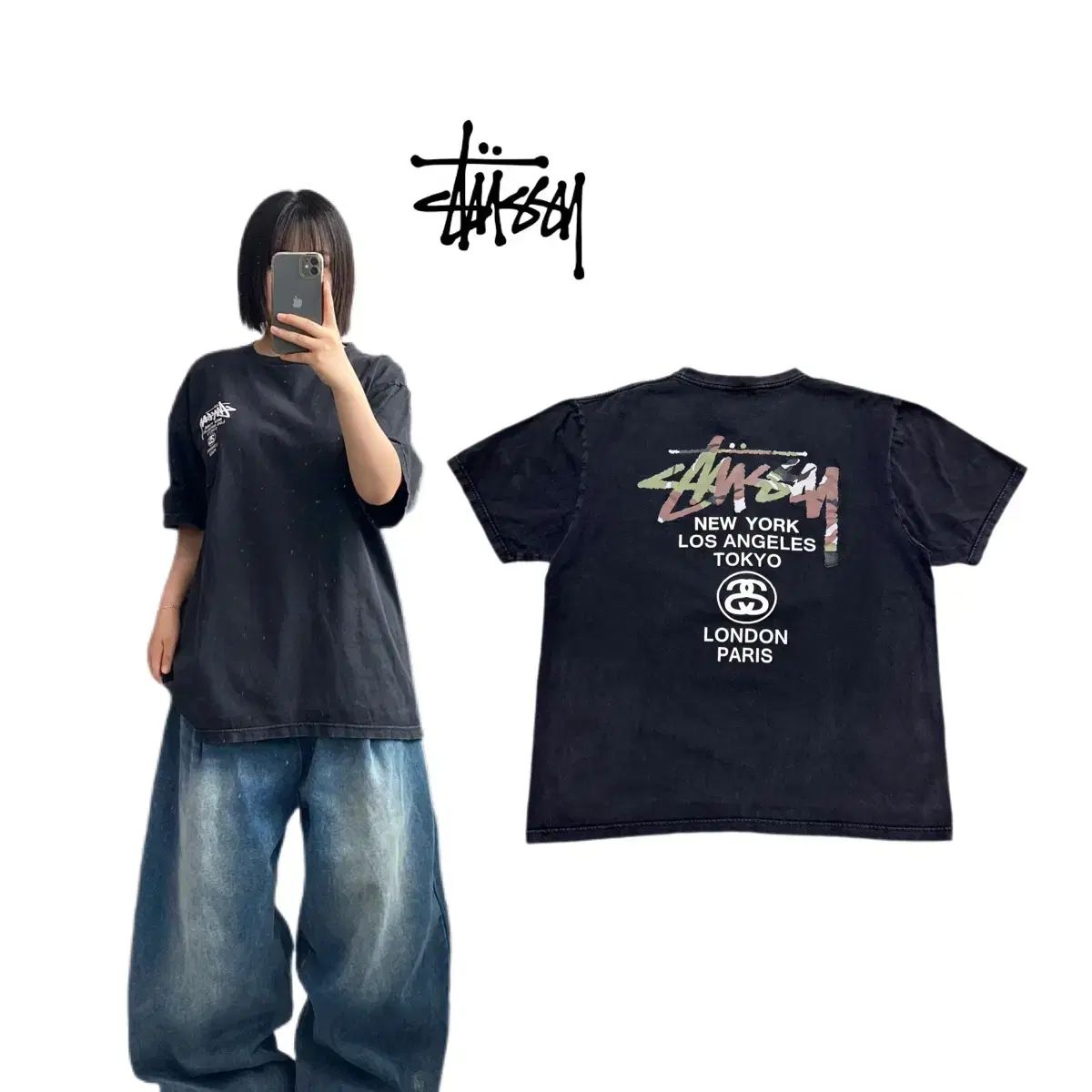 STUSSY ワールドツアー カモフラージュ ビックロゴ 半袖 Tシャツ