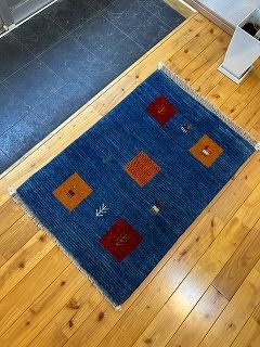 ペルシャ　ダバールギャッベ　玄関マット　ラグ　89×60㎝　　ブルー　B1493