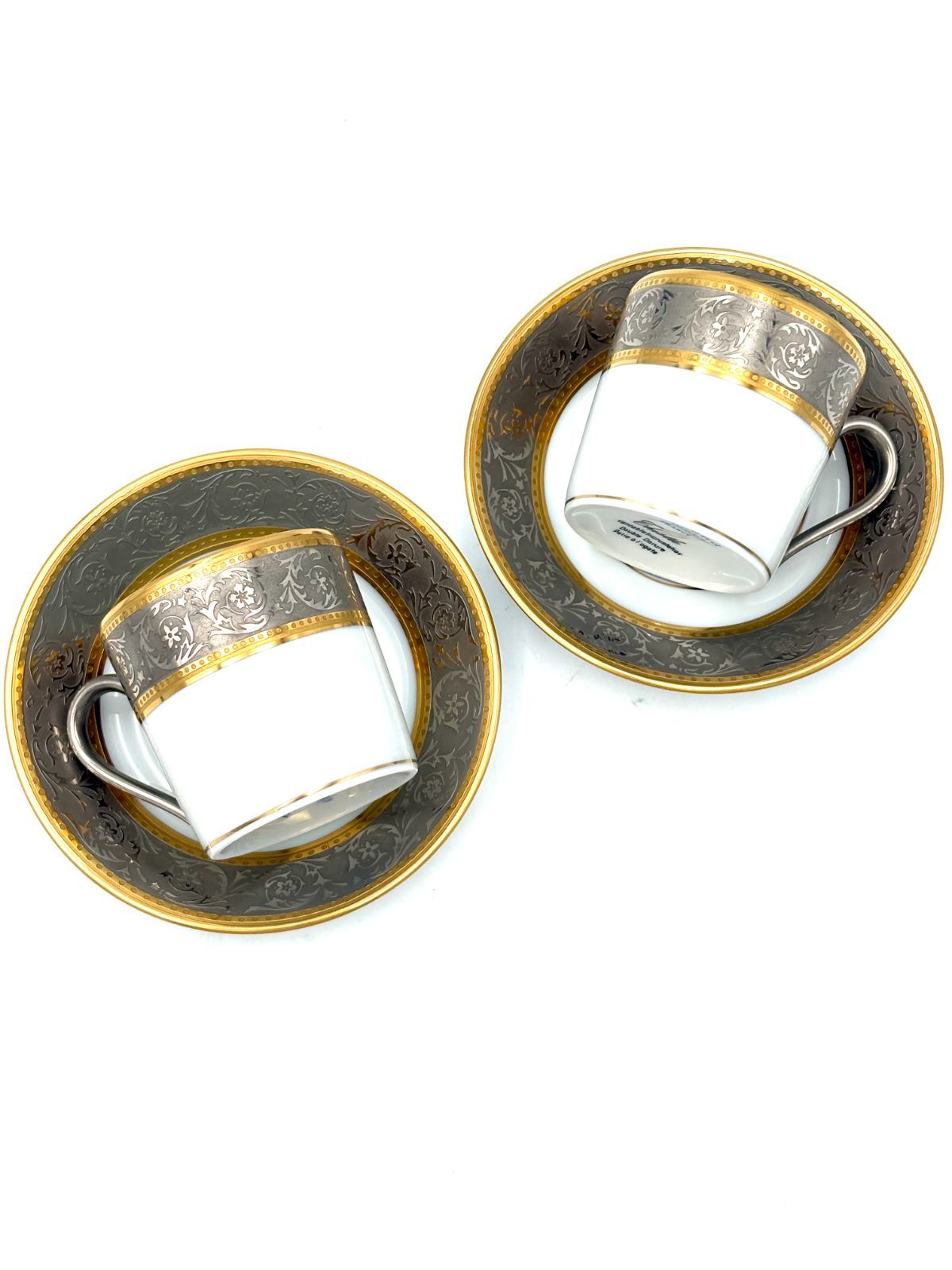 【未使用保管品】アビランド　Haviland　リモージュ　Limoges　ティスル　Thistle　デミタス　カップ＆ソーサー　金彩　2客セット