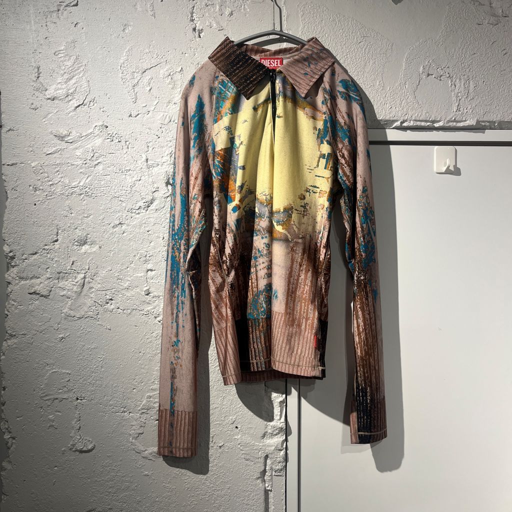 DIESEL ディーゼル 24AW Half-zip T-Shirts ハーフジップシャツ ブラウン系 size.M【表参道B06】
