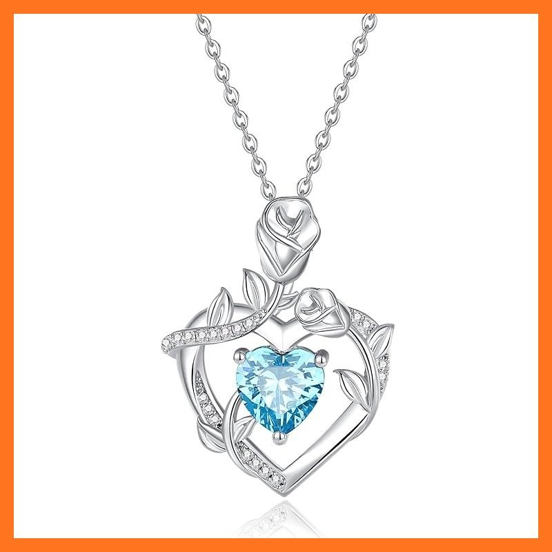 【新品】 [FANCIME] ネックレス レディース 「Blossom Heart」 ハート バラ アクアマリン 3月 誕生石 オープンハート ローズ ジルコニア 純銀製 彼女 ホワイトディー 母の日 誕生石 プレゼント 15,692円
