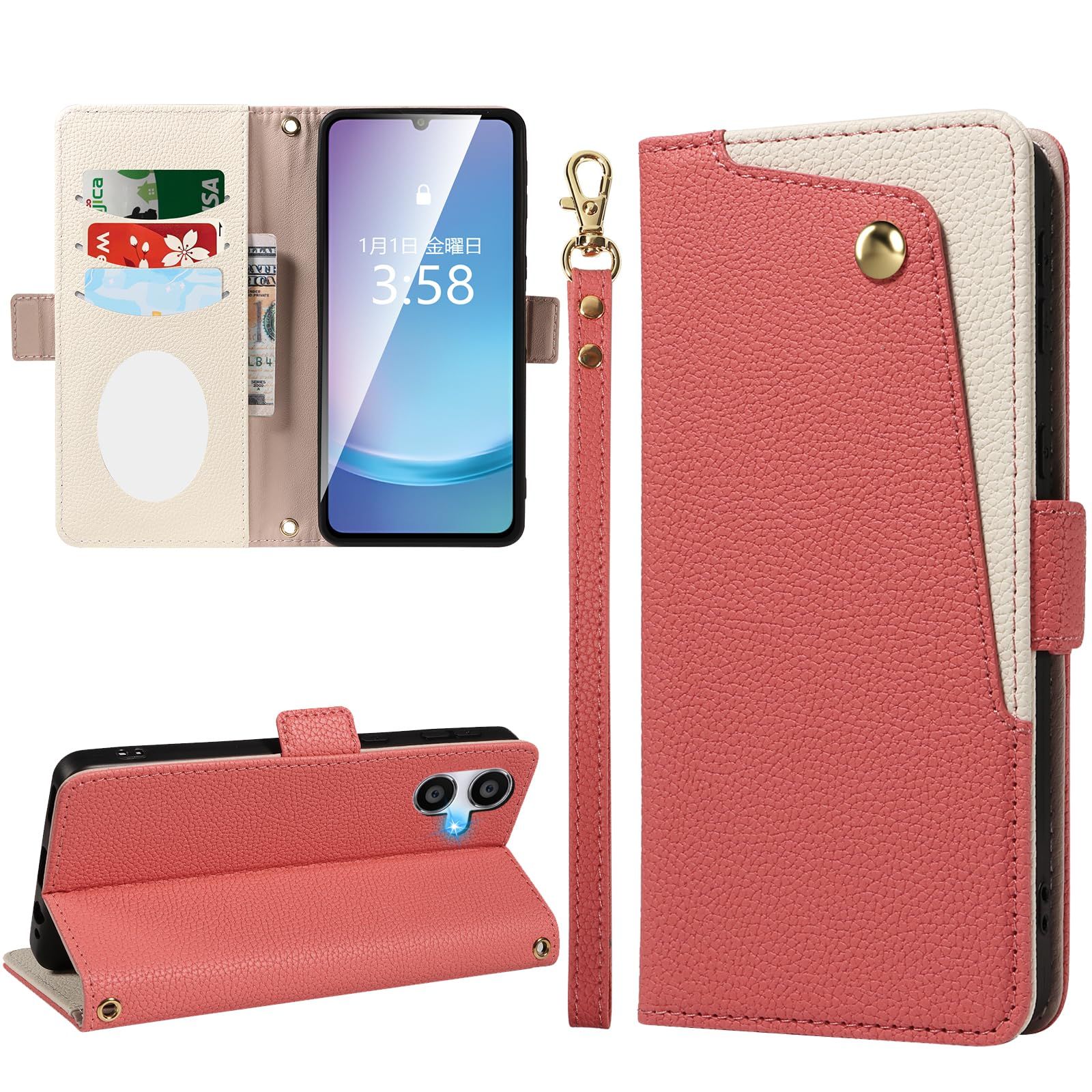 MINIKA Galaxy A25 5G 用 ケース 手帳型 高級PUレザー ミラー付き 