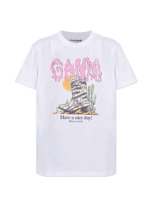 GANNI プリントコットン Tシャツ 送料無料