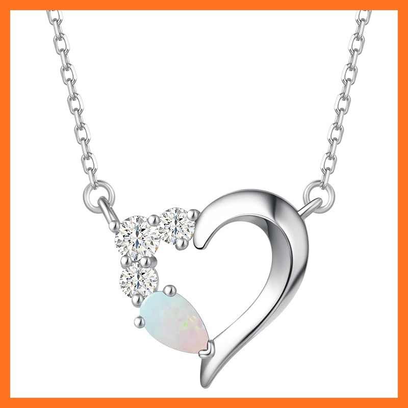 【新品】 [AGVANA] レディース ネックレス 12ヵ月 誕生石 ハートネックレス プラチナ 仕上げ シルバー 女性 人気 アクセサリー 誕生日 クリスマス ホワイトデー プレゼント 綺麗な包装付き (10月-オパール)