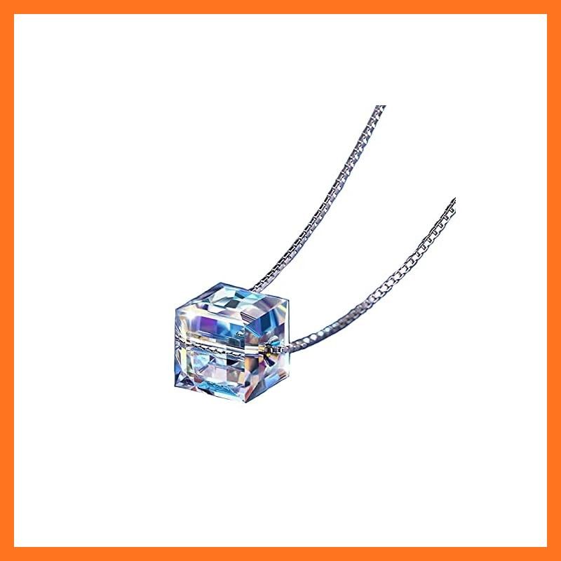 【新品】 [グラムジュエリー] レインボー 虹色 キューブ ネックレス レディース プレゼント 女性 妻 彼女 人気 金属アレルギー シンプル オーロラ シルバー925 プラチナコーティング ジルコニア