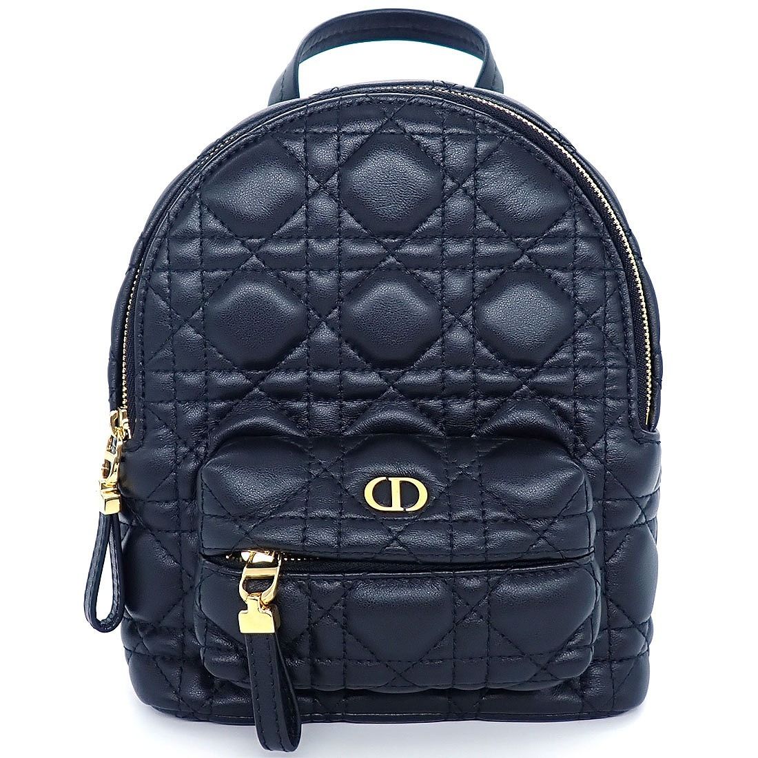 ディオール Dior リュック カナージュ ミニ バックパック M9222UNGF ブラック ラムスキン ゴールド金具 【中古】