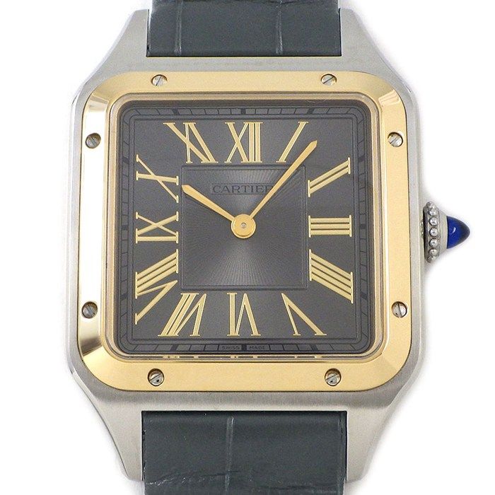 カルティエ Cartier 腕時計 サントスデュモンLM W2SA0028 スクエア サンレイ グレー文字盤 ローマンインデックス クロコダイルレザーベルト SS K18YG クオーツアナログ 【中古】 443,025円