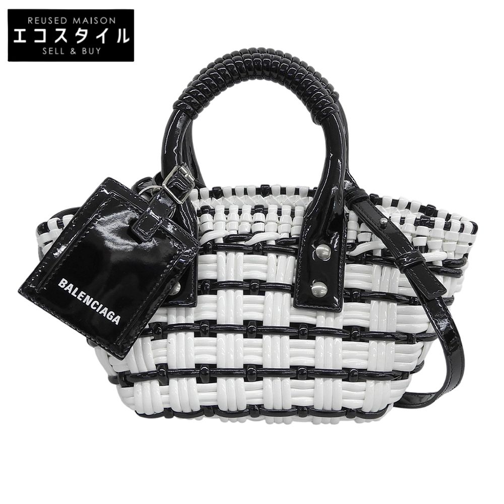 BALENCIAGA　バレンシアガ　美品 ビストロXXS 2WAYかごバッグ ハンドバッグ レディース ブラック/ホワイト 678028