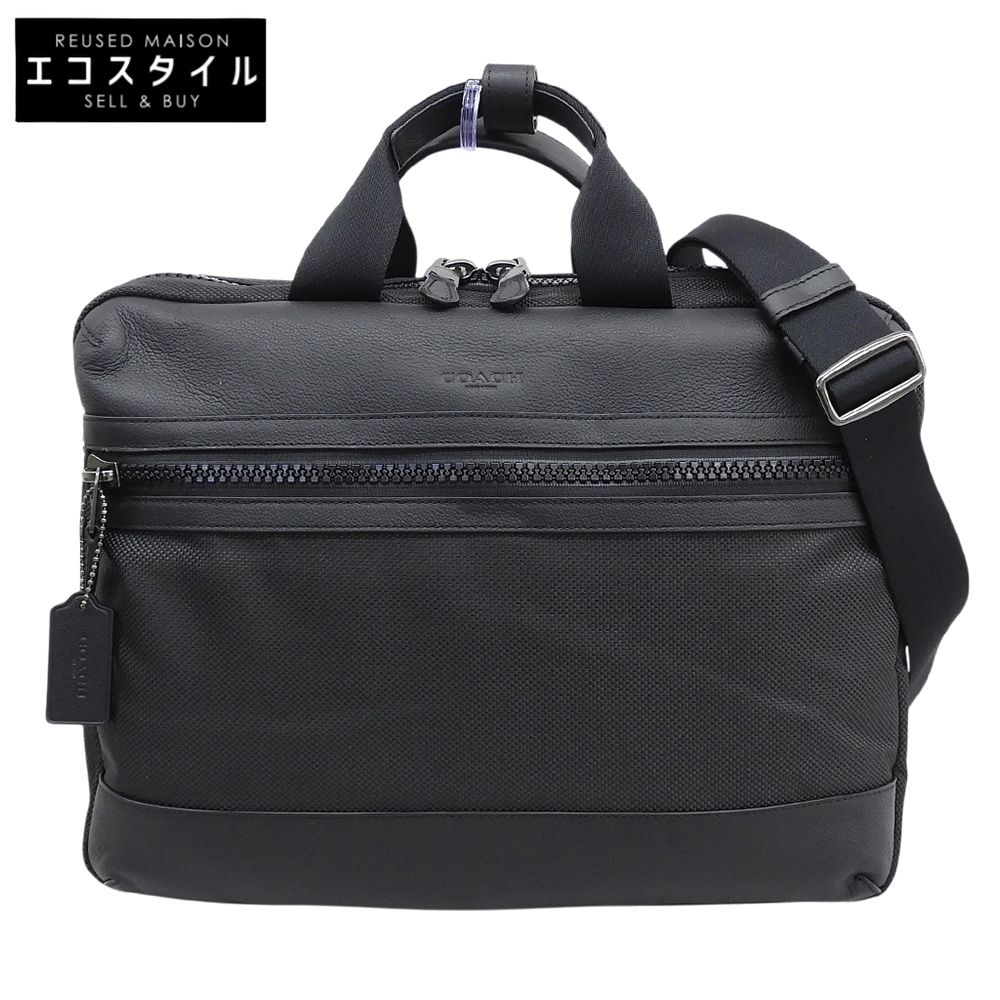 COACH　コーチ　新品同様 ナイロンキャンバス×レザー 2WAY ビジネスバッグ ブリーフケース メンズ ブラック×チャコールグレー F59944