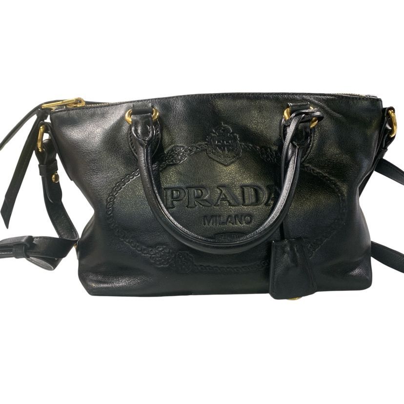 ♪4496 PRADA プラダ 2WAY 1BA111 ハンドバッグ レザー 中古 ネロ(ブラック)