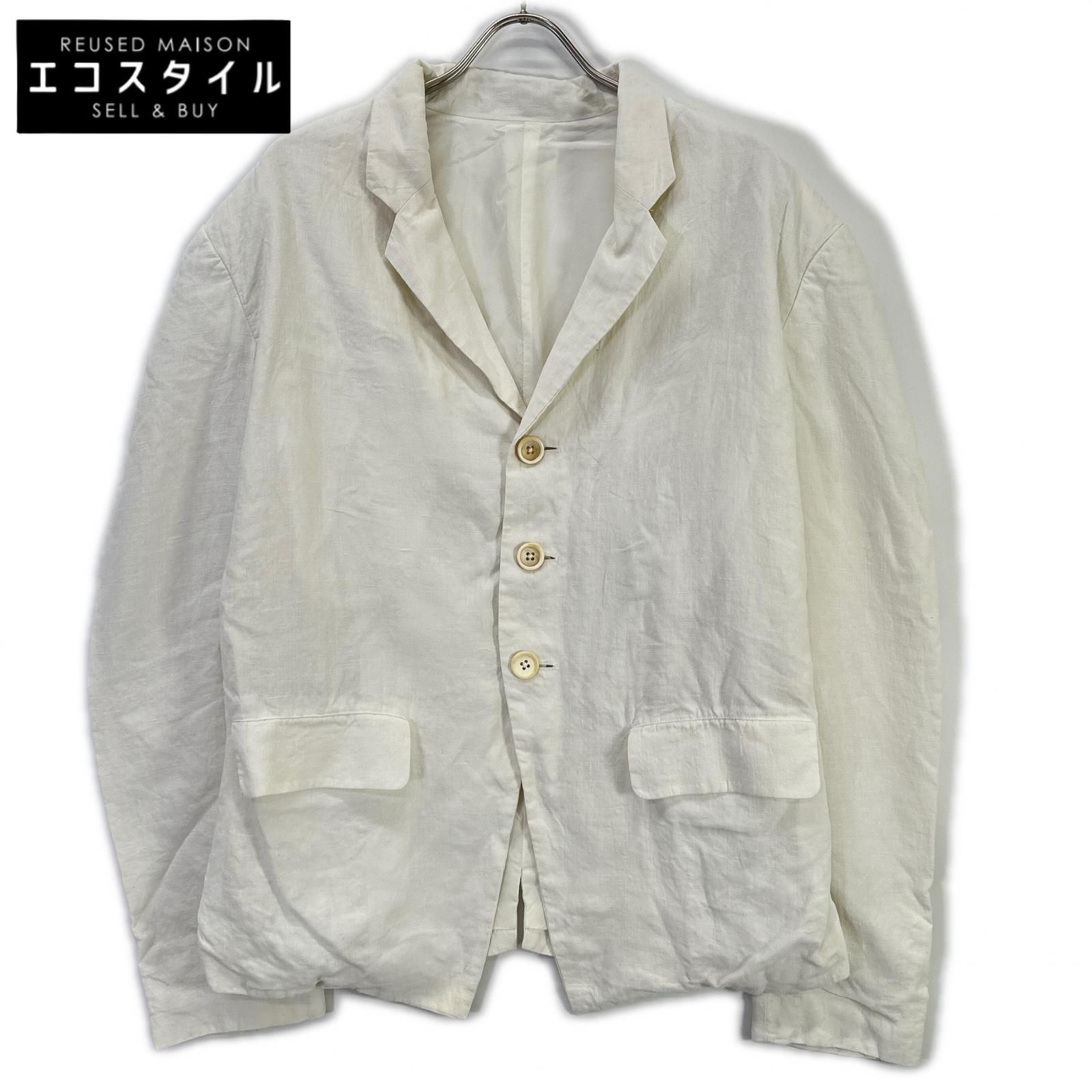 Yohji Yamamoto POUR HOMME　ヨウジヤマモトプールオム　ホワイト 80年代 丸タグ リネン 3B テーラードジャケット　M