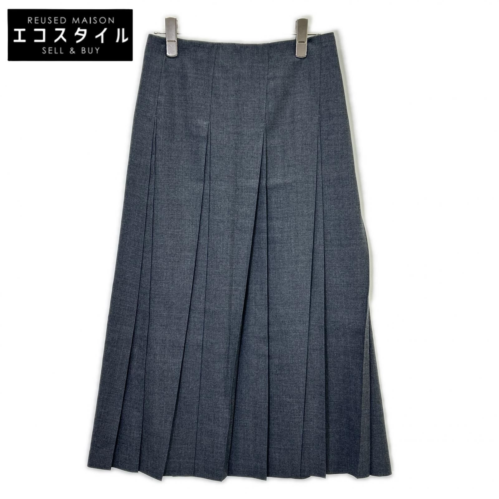 MACPHEE　マカフィー　25年製 12-05-54-05135 グレー ウールナチュラルストレッチ プリーツスカート　34