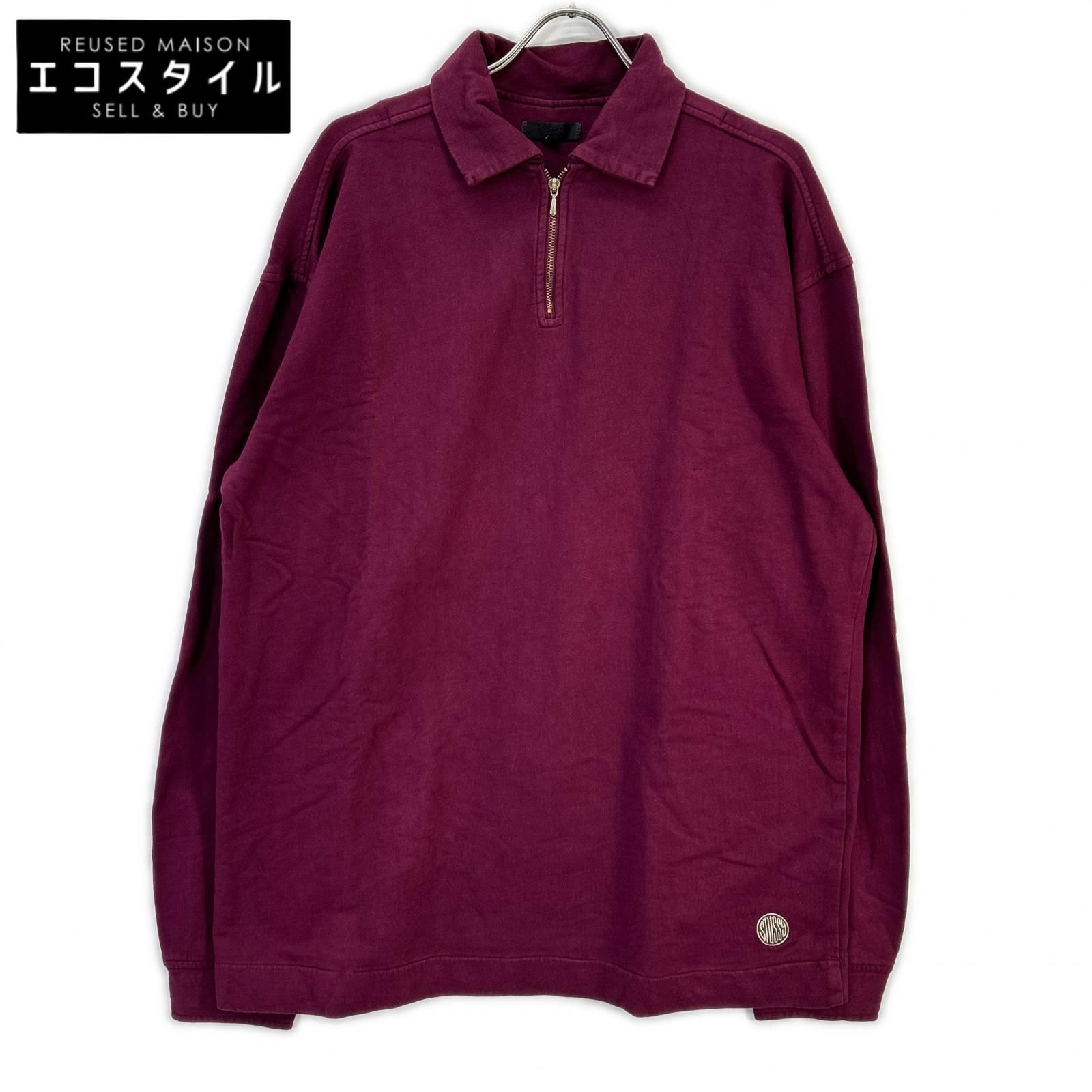 stussy　ステューシー　ボルドー ハーフジップスウェットパーカー