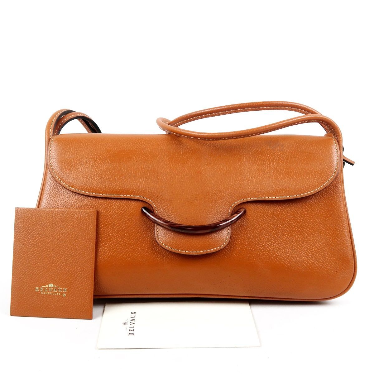 【美品】DELVAUX デルボー キャメル 王室御用達 ショルダーバッグ レザー ブランド鞄 べっ甲【TW39】