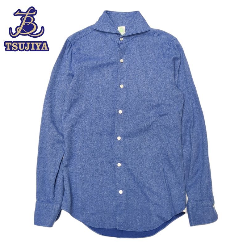 中古A Finamore フィナモレ ナポリ メンズ シャツ 長袖 ブルー #14.5