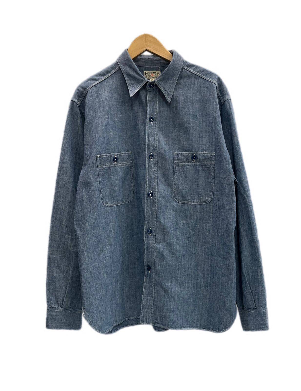 バズリクソンズ BUZZ RICKSON'S BR25995 BLUE CHAMBRAY WORK SHIRT (LONG SLEEVE) シャンブレーシャツ ワークシャツ 長袖シャツ ブルー Sサイズ 101MT-6478