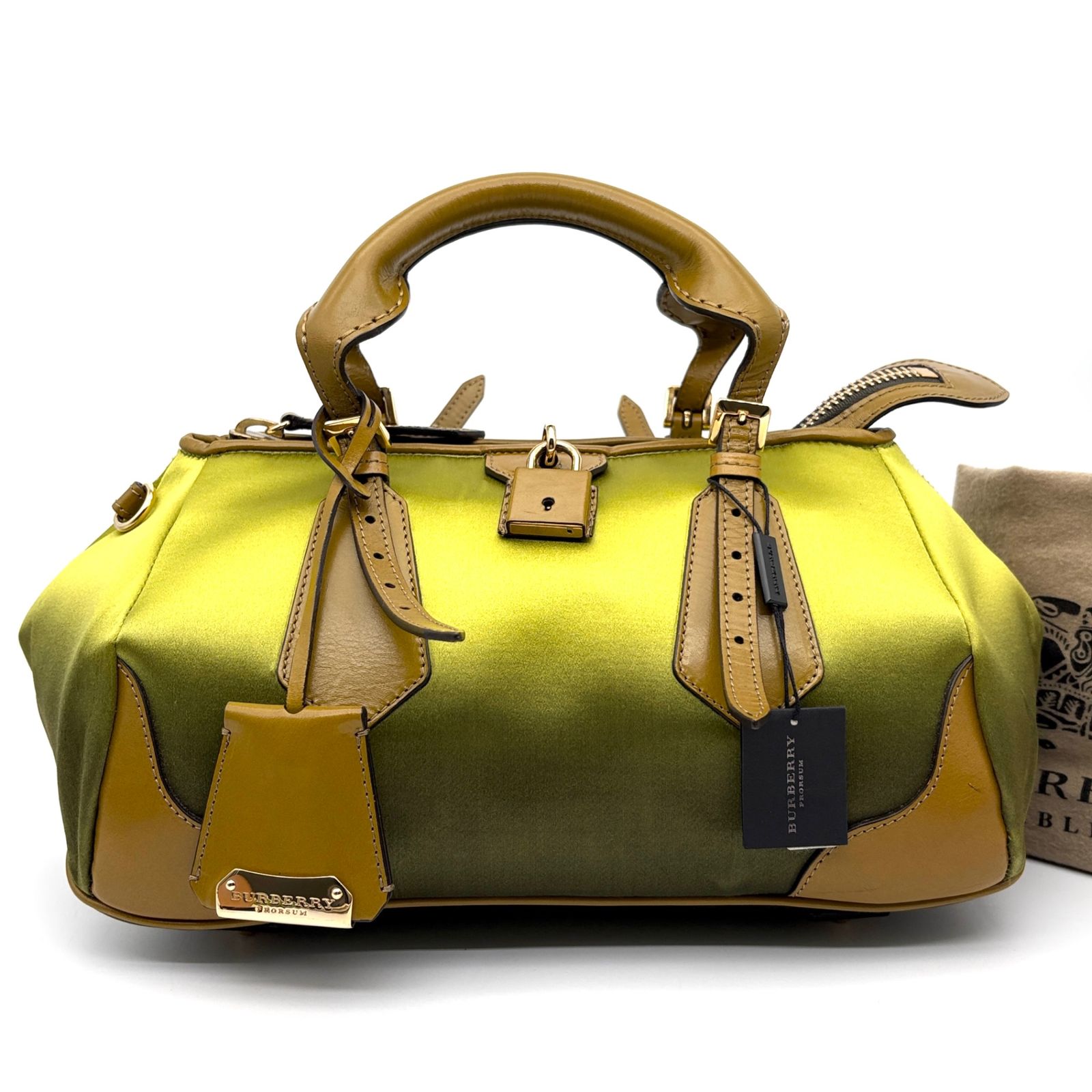 美品 バーバリー BURBERRY ザ ブレイズ 2013年 ランウェイ ハンドバッグ ミニボストン 南京錠 鍵付 グラデーション イエロー グリーン 黄 緑 レザー ボーナス 夏休み 帰省 お盆 敬老の日 サマーギフト シルバーウィーク ご褒美 30,420円