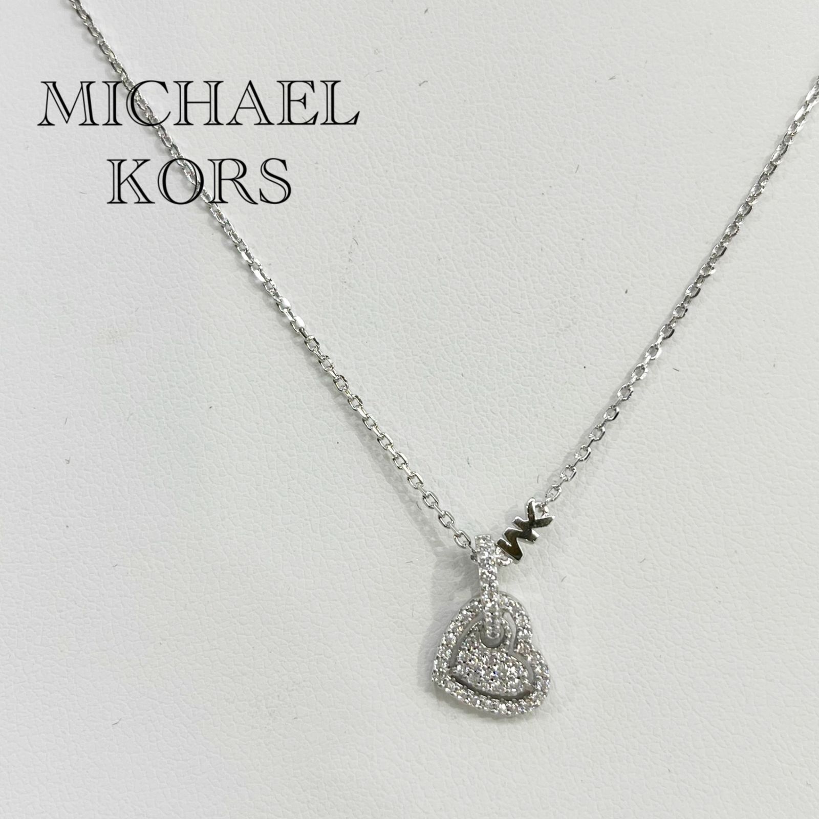 箱付き MICHAEL KORS マイケルコース シルバー ネックレス ダブル ハート MKC1747 SV925 ロゴ アクセサリー _208